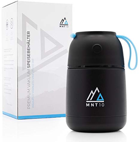 MNT10 Contenedor Térmico para Sopa de 450ml con E-Book Gratis que Incluye 20 Recetas I Ideal como Contenedor de Alimentos, Calentador y Vaso para Llevar Cereales (Negro)