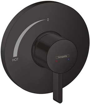 hansgrohe Ecostat S Modern Minimalist Easy Control 1-Handle Pressure Balance Shower Valve Trim in Matte Black, 15739671