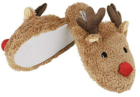 Plüsch Hausschuhe Damen Weihnachten | Rentier rutschfeste Pantoffeln | weiches Plüschmaterial, warm gepolstertes Futter, rutschfeste TPR Sohle, für Herbst Winter Frühling