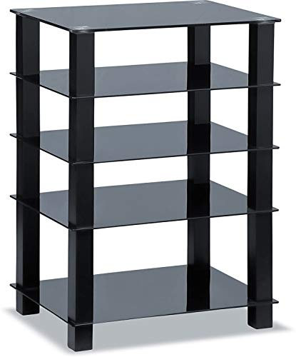 Homeology Centurion Supports Trinity TV-Regal mit 5 Regalböden und schwarzen Beinen für Flachbildfernseher mit Glasständer, glänzendes Schwarz