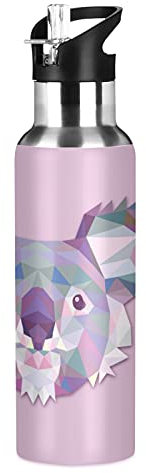 Vnurnrn Art Abstrait Koala Ours Bouteille d'eau Isotherme avec Paille en Acier Inoxydable Gourde 600ML, Sans Bpa Gourdes Eau pour Enfant Sport Randonnée École Bureau