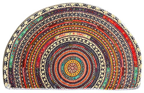 SUJIN Halbrunde Fußmatte, halbrund, Badezimmerteppich, Mandala, Boho, Boho-Teppich, rutschfest, saugfähig, Mikrofaser, getufteter Teppich für Küche, Wohnzimmer (Mehrfarbig)