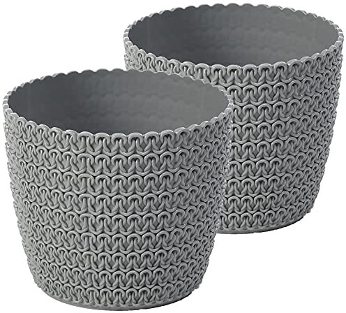 Tymar Pot de Fleurs, Lot de 2 (Gris, ø 22cm)