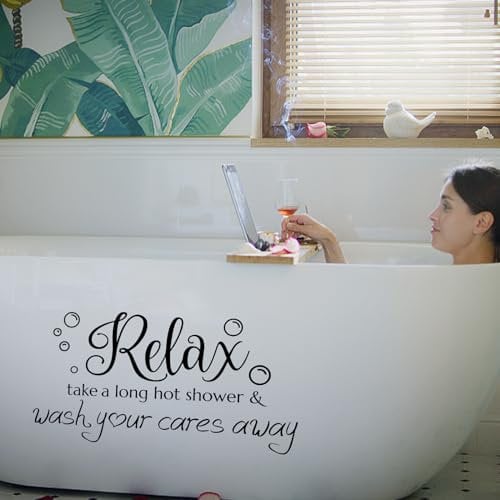 SUPERDANT Pegatinas de Pared para Baño Relax Bubble Wall Art Decals Take A Long Hot Shower Citas Vinilo Letras Pegatinas de Pared para Baño Negro 33x58 cm