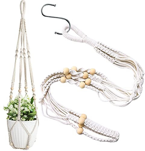 Makramee Blumenampel, Baumwollseil Hängeampel Boho Blumenampeln zum Aufhängen Pflanzen Halter Blumenampel für Innen Außen Garten Balkon Fenster mit EIN Haken