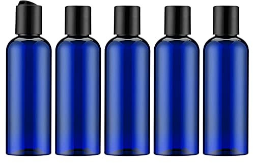 Livfa 100ml Leere Reiseflasche, Auslaufsicherer Behälter, Nachfüllbar Flaschen Mit Etikett für Shampoo, Lotion, Kosmetik (5 Stück, Blau)