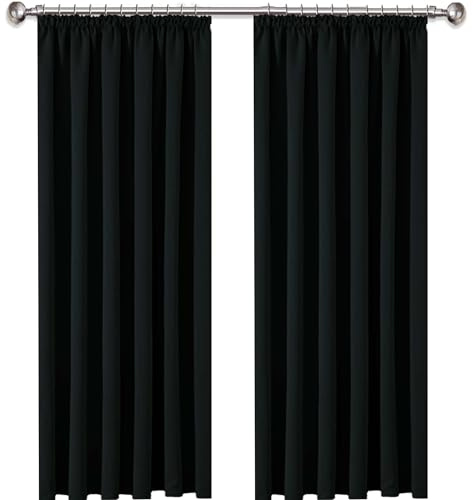 AMEHA Blackout Curtains 90x90 Drop Pencil Pleat Thermal Black Curtains for Bedroom Tape Top Living Room Window Curtain with Two Tie Backs Pair Panels
