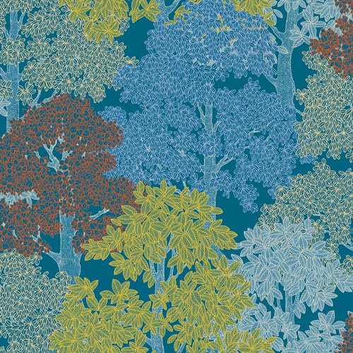 Profhome Forest Motif Wallpaper 377531-GU Non-Woven Wallpaper Blue Yellow Cream red 0.53 m x 10.05 m / 5.33 sqm