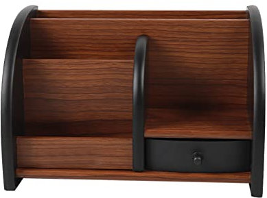Fichiouy Schreibtisch-Organizer aus Holz für Bürobedarf mit Schublade, 6 Fächer, Holz-Schreibtisch-Aufbewahrungs-Caddy, Aufbewahrungshalter, Organizer