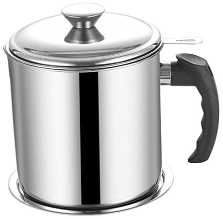 Oil Strainer Pot Stainless Steel Grease Container Oil Storage Can with Removable Filter Lid Colanders Food Strainers