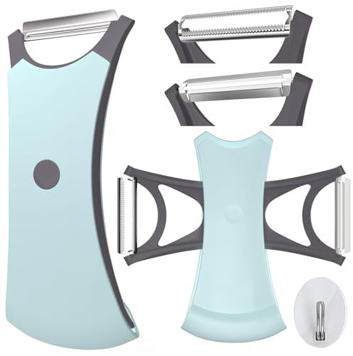 Pelador Universal para Frutas y Verduras - Corte Bidireccional Con Filo Dentado y Recto, Mango Ergonómico Antideslizante - Para Patatas y Tomate - Azul