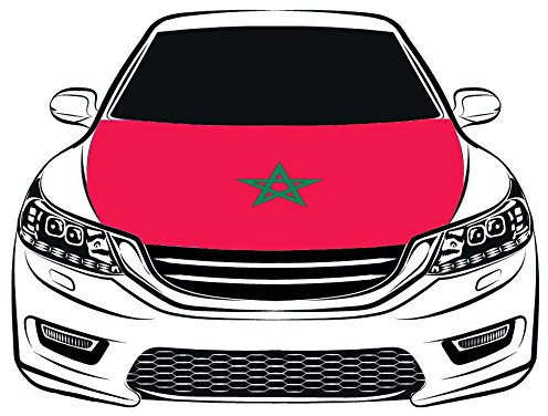 Housse de capot de voiture drapeau du Maroc 1 x 1,5 m 100 % polyester, tissu élastique moteur lavable