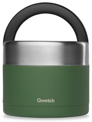 QWETCH - Lunch Box Isotherme Inox avec Poignée - Kaki 850ml - Boîte Alimentaire Repas Chaud - 5h Chaud et 7h Froid - Etanche & Sans-BPA