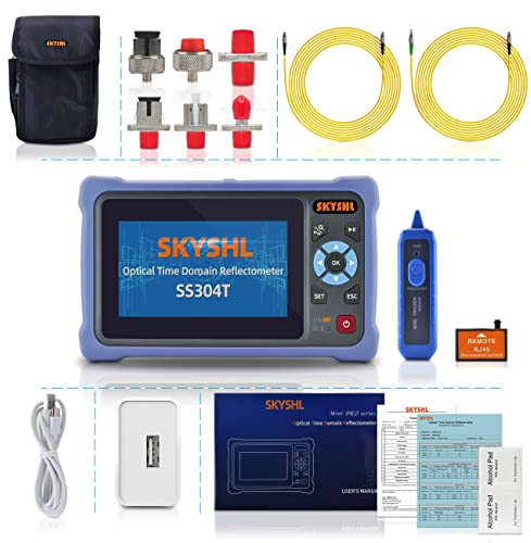 SKYSHL 1310nm/26dB+1550nm/24dB LWL OTDR Tester (Mit OPM+OLS+VFL+Event Map) SM 4,3Zoll Touchscreen Kompatibel mit SC+FC+ST+LC UPC&APC-Adapter-SS304T-2A1