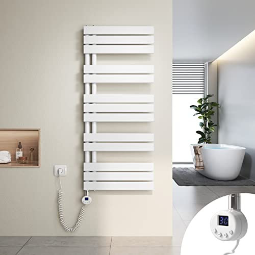 Heilmetz Badheizkörper Elektrisch Heizkörper Bad mit Digitalem Thermostat Handtuchheizkörper mit Timer-Funktion 1176x500mm 600 Watt für Badezimmer/Wohnzimmer