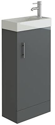 VeeBath Bathroom Cloakroom Vanity Basin Cabinet Unit Free Standing White High Gloss Sink Storage Furniture (Anthracite Grey)