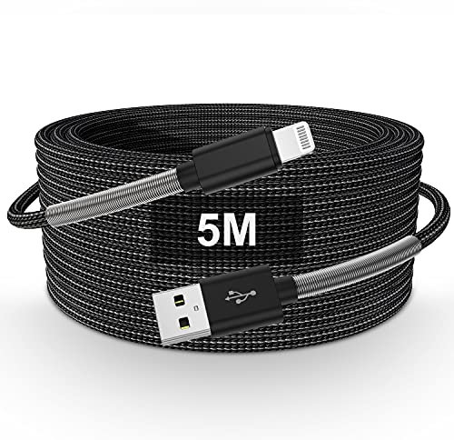 Jeenek Câble de charge extra long pour iPhone 5 m, certifié Apple MFi, câble Lightning de 4,9 m, câble de charge haute rapide/synchronisation des données pour Apple iPhone 11/11Pro/11Max/XS/XR/XS