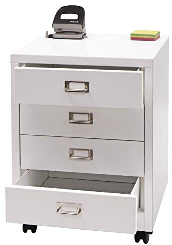 Rollcontainer HWC-L49, Schubladenschrank Stahlschrank Aktenschrank, Metall 55x40x41cm 4 Schubladen - weiß