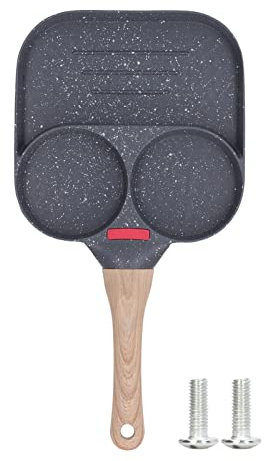 Poêle à Crêpes Multi-crêpes En Aluminium, Poêle à Frire Antiadhésive Avec Manche En Bois, Poêle à Hamburger Aux œufs Frits Pour Plaques à Induction électriques à Gaz(3 Hole)