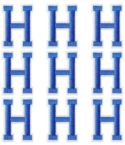 GYGYL Iron on Letters Patches, 9Pcs of 2 Inch Blue Letter H Patches, Alphabet Embroidered Patch for Clothes, Dress, Hat, Socks, Jeans, DIY Accessories