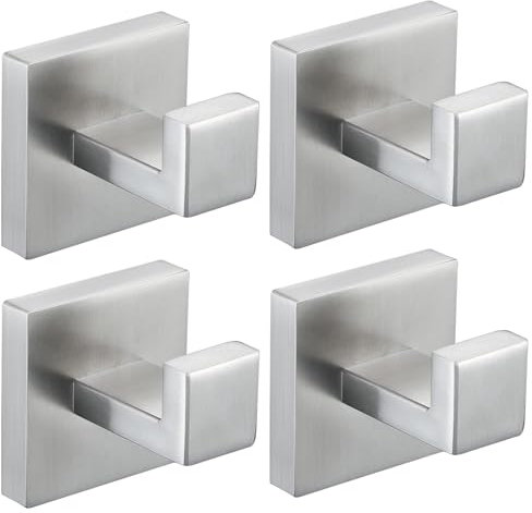 Taucent Handtuchhaken aus gebürstetem Nickel, Handtuchhalter für Badezimmer, Wand, Schlafzimmer, Küche, robuster Edelstahl-Haken für Bademantel, Badetuch, Mantel, Wandhaken (quadratische Basis), 4
