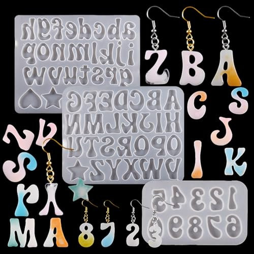 Bekecidi 203 PCS Silikon Alphabet Harzformen, Buchstaben und Zahlen Silikonformen für Harzguss Ohrringe Epoxidharz-Formen Schmuckherstellungs Set DIY Buchstaben Schlüsselanhänger Anhänger Gießform
