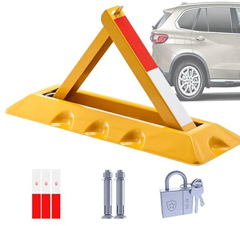 Barrera de aparcamiento con cerradura – Heavy Duty plegable seguridad de aparcamiento plegable bloqueo – poste de estacionamiento triangular – Bloqueador de estacionamiento – Bolardos de seguridad de