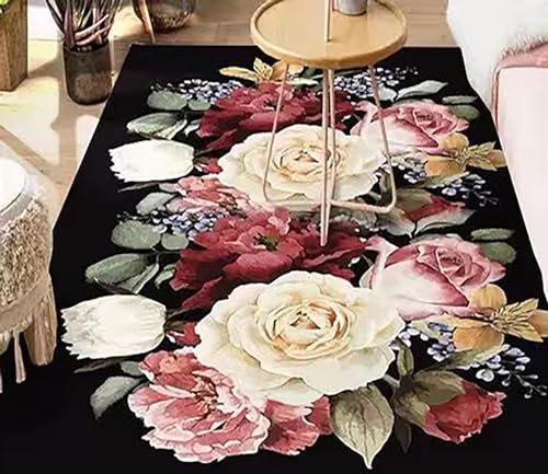 DUGYGA In und Outdoorteppich Rose Bouquet,in Handarbeit hergestellt Teppich für den Innen und Außenbereich, Terrasse, Garten, Wohnzimmer oder Küche 120X160cm(47X76inch)