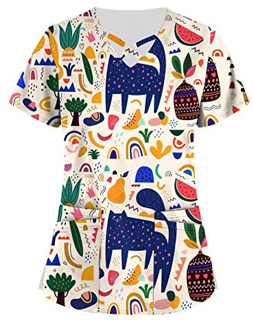 Saymany Kasacks Damen Pflege Pflegeuniform Kasack Damen Pflege Christmas Damen Pflege Damen Kasacks Damen Krankenpflege Uniform Kasack Damen Tshirt Damen Oversize Pflege Kleidung Damen(5-Blue,XL)
