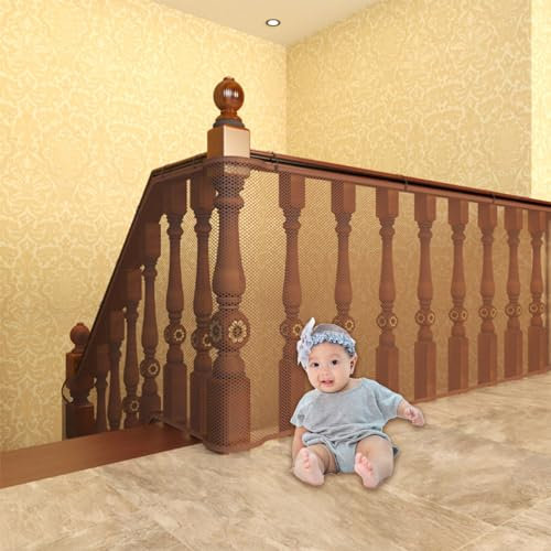 Treppenschutznetz für Kinder, Verdicken Niedlich Tier Schutznetz Treppe, Sicherheitsnetz Treppe für Babys und Haustieren, Treppen Schutz Sicherheitsnetz (600 x 90 cm Coffee)