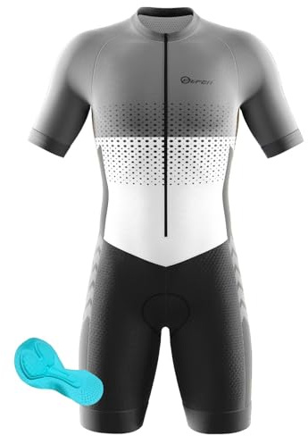 Triathlon Tri Costume, Trik Tri Costume pour Hommes - Mens Manches Courtes Tri Skinsuit 3D Gel Coussin Solide Tenue VTT Combinaison Vélo Jersey Respirant Séchage (6,M)