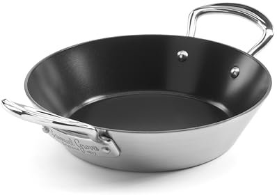 Classic 28cm Non-Stick Stainless Steel Triply Paella Pan, Double Handled - Made in England - Carbon Steel Pans, Make The Perfect Paella Dish or BBQ. Paellero Non Toxic Wok, Perfect for Tapas Food