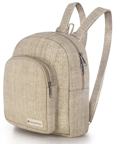 HEMPOLOGY HEMP Mini Rucksack - Kleiner Rucksack, Mini Reiserucksack, Niedlicher Mini Rucksack, Mini Rucksack Herren, Mini Rucksack Damen, Kleiner Rucksack, Beige, Schwarz, Schwarz, Small, Mini