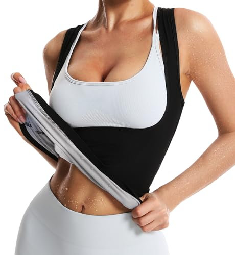JBT Saunaanzug, Schweißweste für Damen, Gewichtsverlust, Taillentrainer, Schweißweste für Damen, Fitness, Bodyshaper, Weiß, silber, Medium