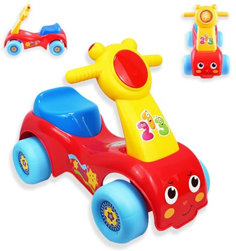 COO11 Baby Ride-On Car with Lights and Music, 4-Wheel Toddler Push Walker Activity Toy for Boys and Girls, Indoor/Outdoor Ride-On Toy for Ages 18+ Months