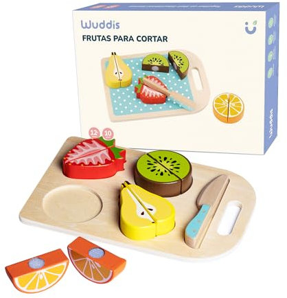 Wuddis Cortador Frutas y Verduras Juguete Madera Montessori - Juguetes Montessori 1 años, 10 Piezas, Frutas con Velcro, Certificada FSC, Pintura Ecológica Base Agua, Seguros y Ecológicos