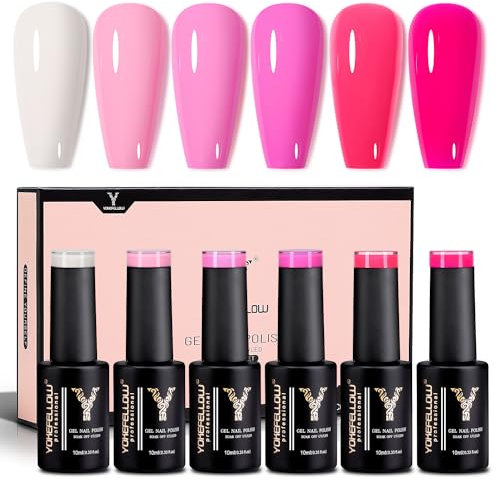 YOKEFELLOW Vernis Semi Permanent Rose, 6 Couleurs Kit Rose Série Vernis à Ongles Semi Permanent Soak Off UV LED Manucure Vernis à Ongles 10ML