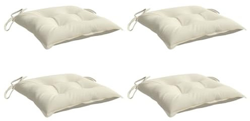 vidaXL Lot de 4 Coussins de Chaise, Galette de Siège avec Jeux de Cordes, Coussin d'Extérieur Imperméable, Blanc Crème 50x50x7 cm Tissu Oxford