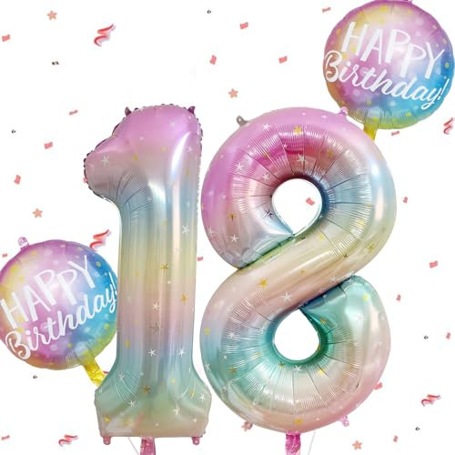 Palloncino a Forma di Numero 18 in Foglio Colorato per Compleanno Bambini, Palloncino dai Colori dell'Arcobaleno per Festa di Compleanno 18 Anni, Decorazione per Baby Shower e Festa di Anniversario