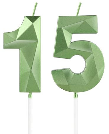 Grüne Kerzen zum 15th Geburtstag, 3D Grüne Zahl 15 Kerze für Kuchen, Junge Mädchen 15th Geburtstag Dekorationen, Grüne Kuchendekorationen, Grüne Kerze Kuchen für Geburtstagsfeier Hochzeitstag