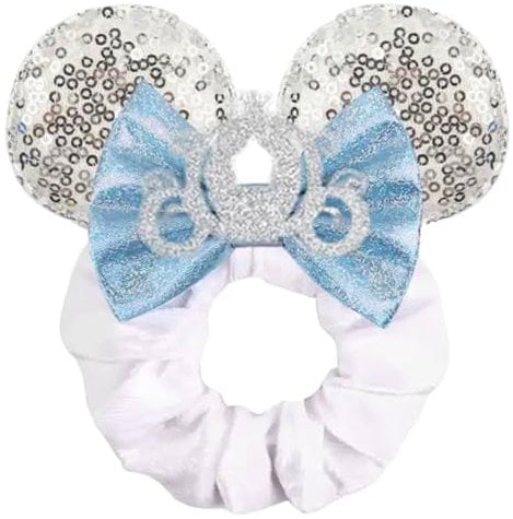 Minnie Mouse Inspired Hair Scrunchie with Ears and Bow - Hand Finished Disney Theme Hair Accessory (Cinderella)
