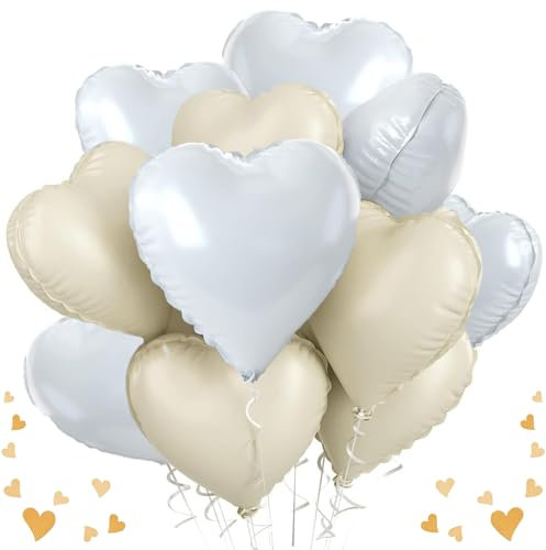 Herz Folienballon Milchweiß weiß,12 Stück 18 Zoll Herz Helium Luftballons,Herzballons,Herzluftballons Hochzeit,Herzform Folienluftballon,Dekoration Ballons,Dekoration für Romantische Atmosphäre