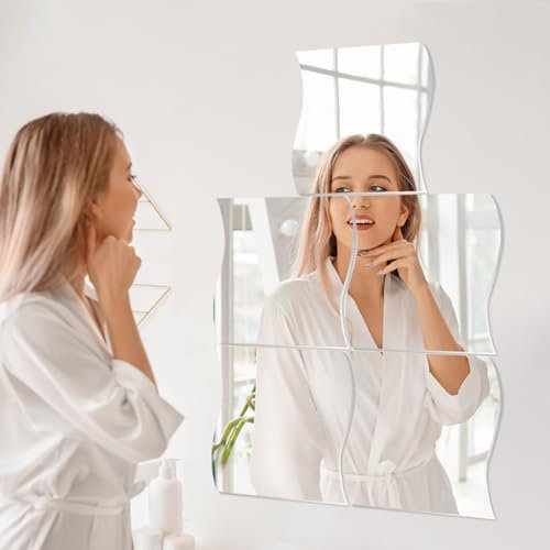 Rongxze 5 Piezas Espejos Adhesivo de Pared, Sin Vidrio Espejo Acrílico Adhesivo HD, Flexibles Espejos de Pared Grandes para Dormitorio Baño Sala de Estar Armario Puerta Decoración de Hogar, 28 x 27cm