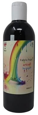 artcraft by anglo Black Fabric Paint in 500ml Bottle, Non-Toxic Washable Permanent Textile Paints for Schools Supplies and Kids Art & Craft Projects