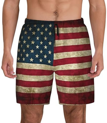 CHARMERM Maillot de bain homme drapeau américain short avec doublure pour homme maillot de bain avec pantalon de plage, Noir , L