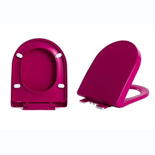 Copriwater fucsia a forma di D, con cerniere regolabili e chiusura lenta, facile da installare e pulire