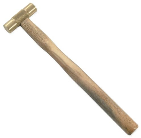 PTL Mini martillo de latón para hacer joyas, para dar forma delicada, remachar e ideas de regalo, color amarillo, mango de plástico, 100 g, 22 cm