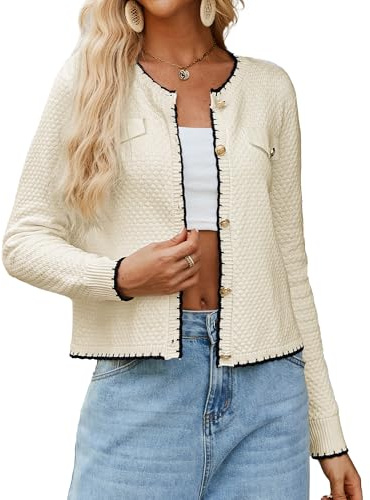 GRACE KARIN Women's Lightweight Long Sleeve Cardigan Two-Tone Button Knit Sweater Cardigans Autumn Cover-Up