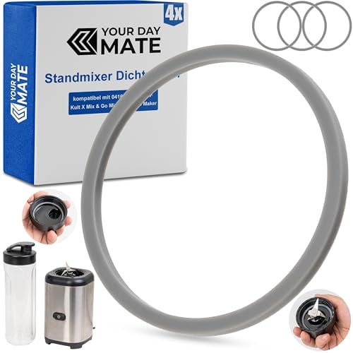 Ersatz Dichtringe, 4 Stück, aus Silikon, in Grau, kompatibel mit WMF Kult X Mix & Go Mini Smoothie Maker, für Mixer und Trinkdeckel, Standmixer Reparatur Dichtung Set, Mixbehälter Deckel O-Ring Kit