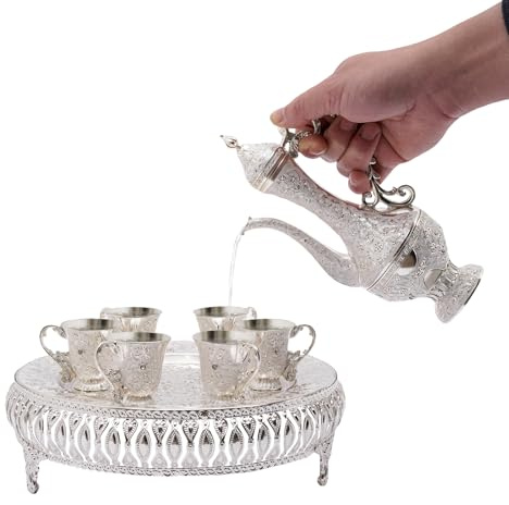 Ensemble de théières turques 280 ml, théière ou cafetière vintage avec 6 tasses à thé (6 x 25 ml), ensemble décoratif de tasses à café pour table à thé, Home Coffee et Tea Party (Blanc)